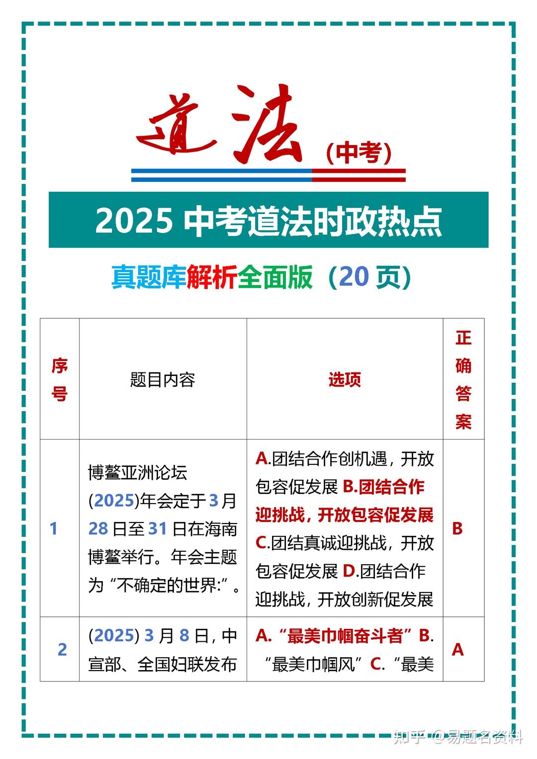 2025中考道法时政热点真题库解析全面版 - 知乎