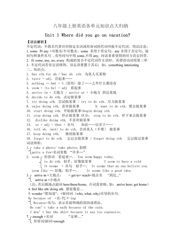 【初中英语】人教版八年级上册英语知识点总结