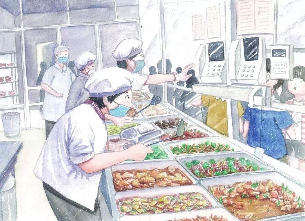学校食堂插画图片