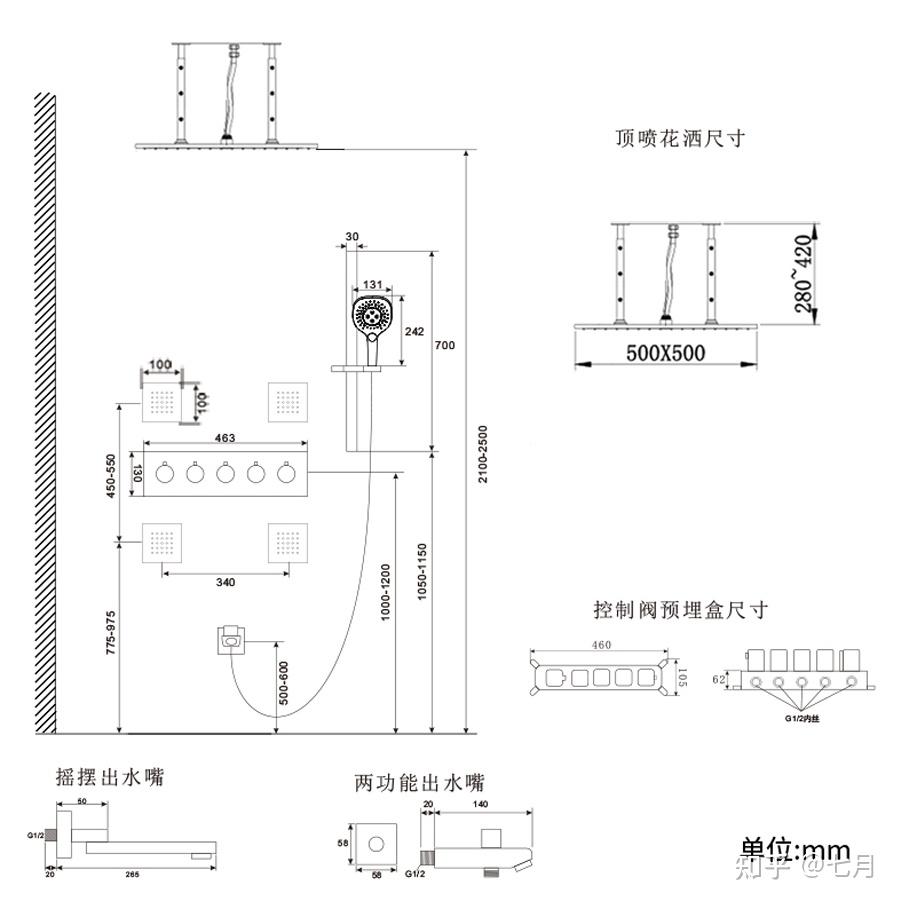 花洒离地高度图片