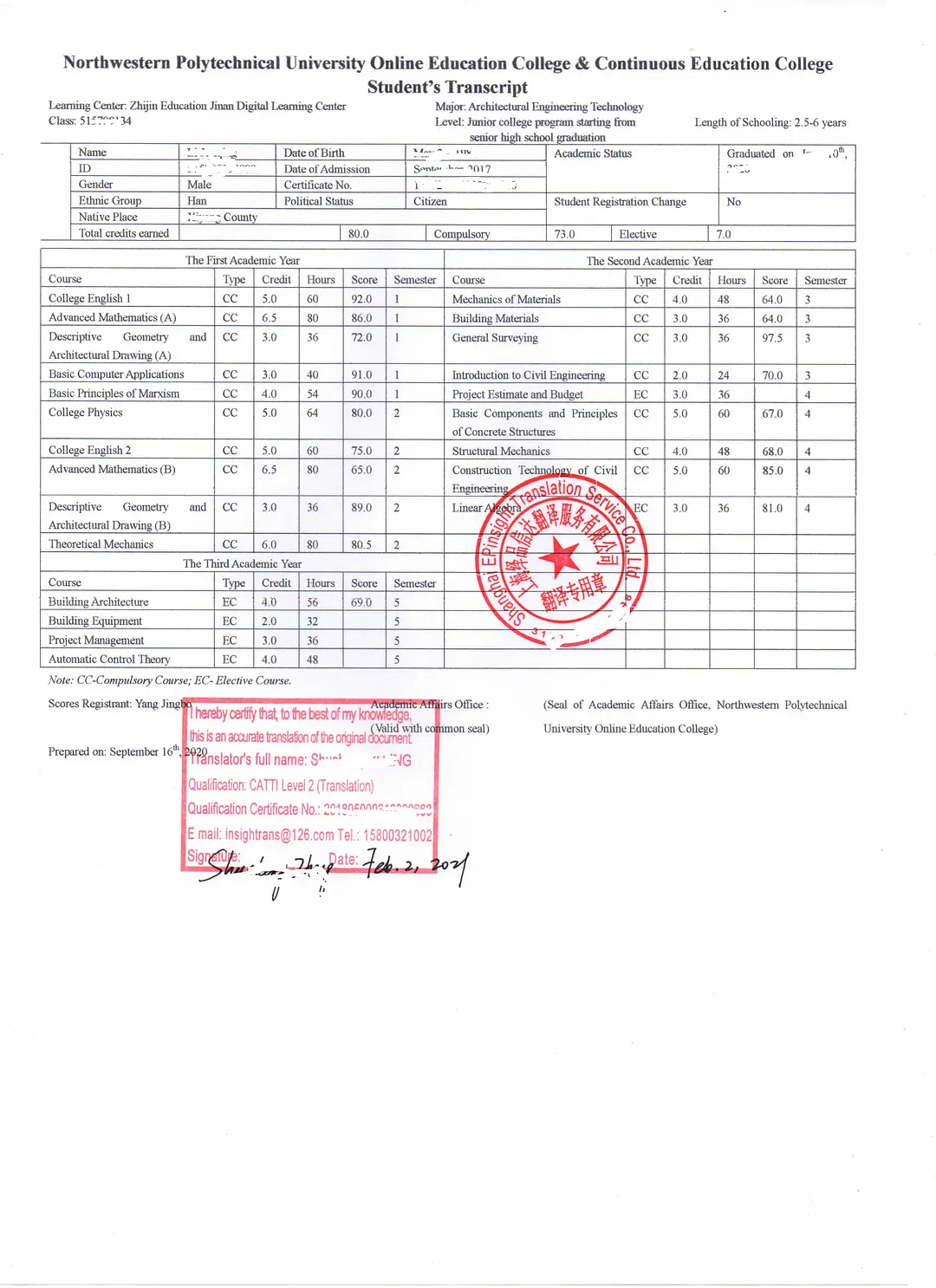 大学成绩单盖章图片