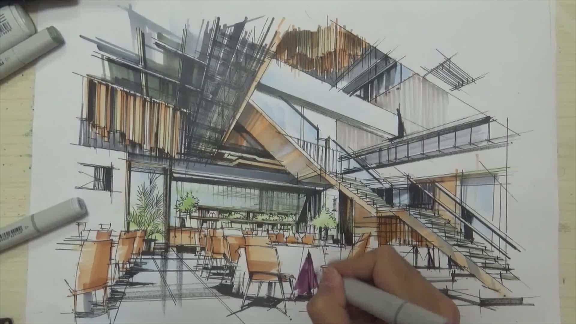 清华美院、北服、北林、北理工环艺考研手绘视频分享2——室内空间教学视频 - 知乎