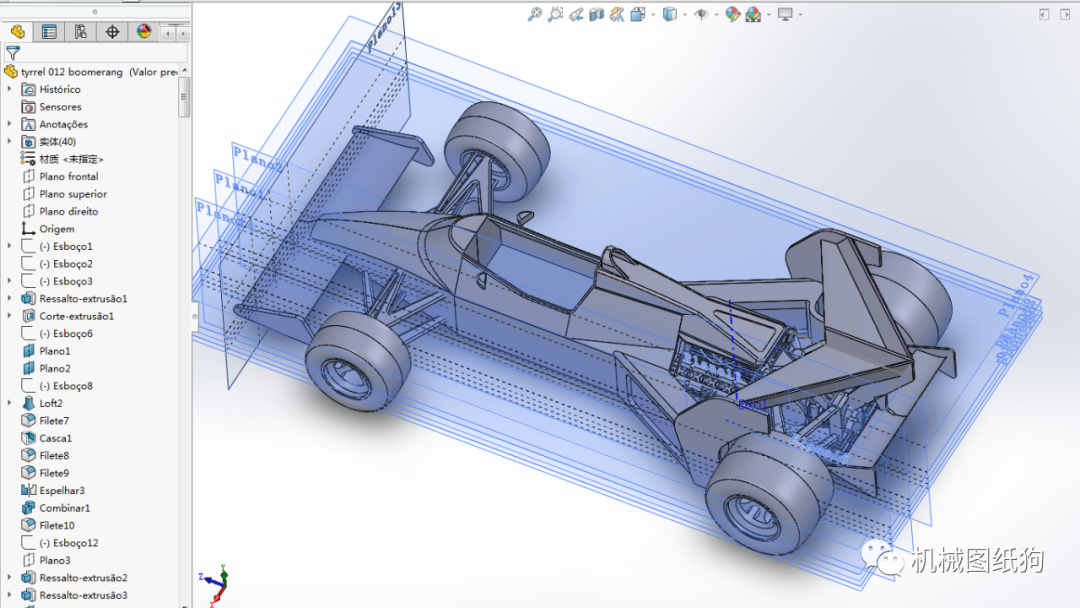 卡丁赛车tyrrell012boomerang三角尾翼赛车3d数模图纸solidworks设计