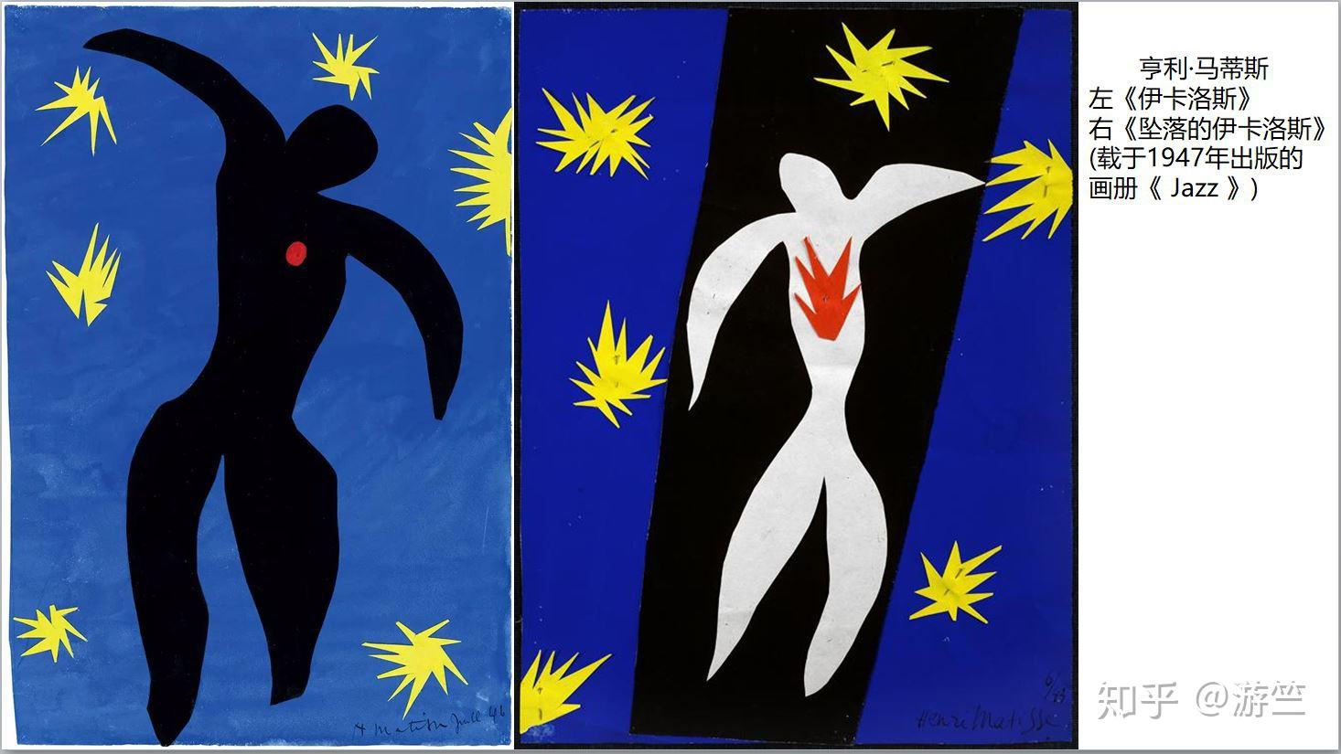 然后他说其实这种剪影风,可能源头是来自于马蒂斯《伊卡洛斯》,那个