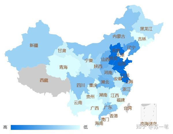 2016年再生水利用量省份,直轄市相對高低 數據來源:城市建設統計年鑑