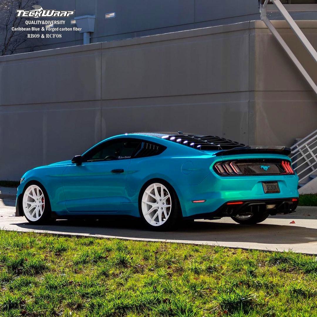 福特野马配蓝色野得别具一格teckwrap秃鹰改色膜rb09海蓝rcf08碳纤维