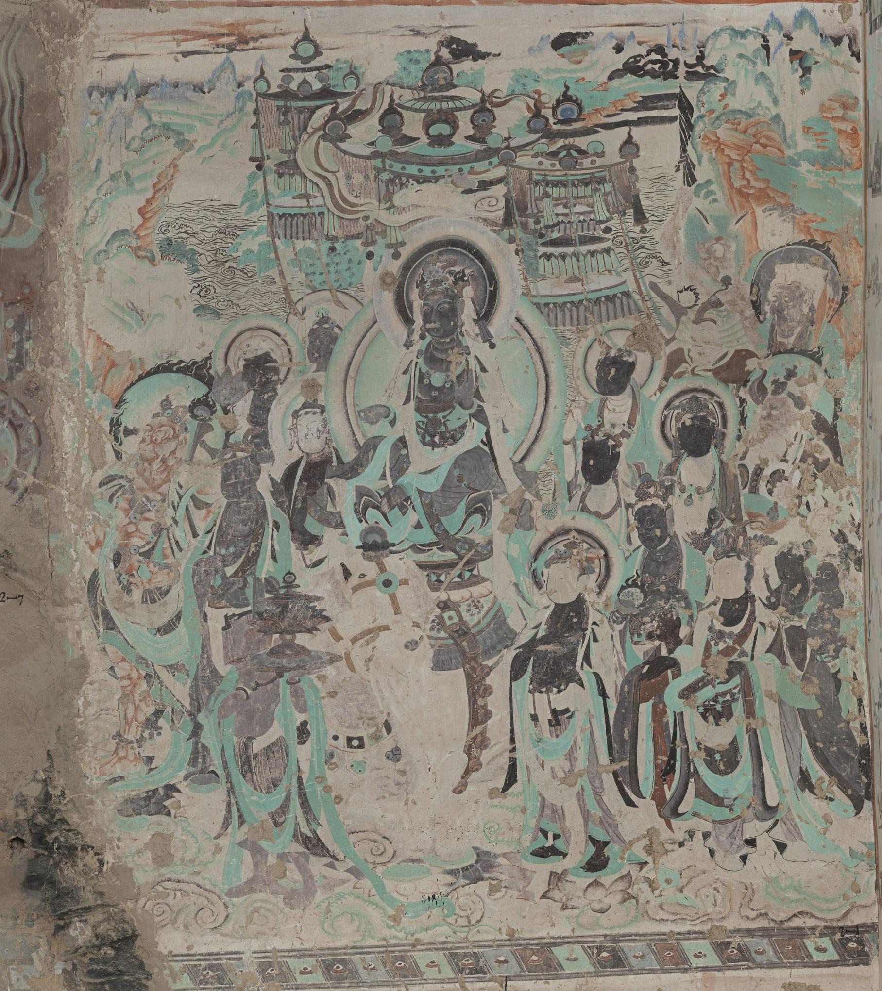 神游千年大美敦煌盛唐172窟东壁门文殊普贤出行山高水长西壁龛顶飞天