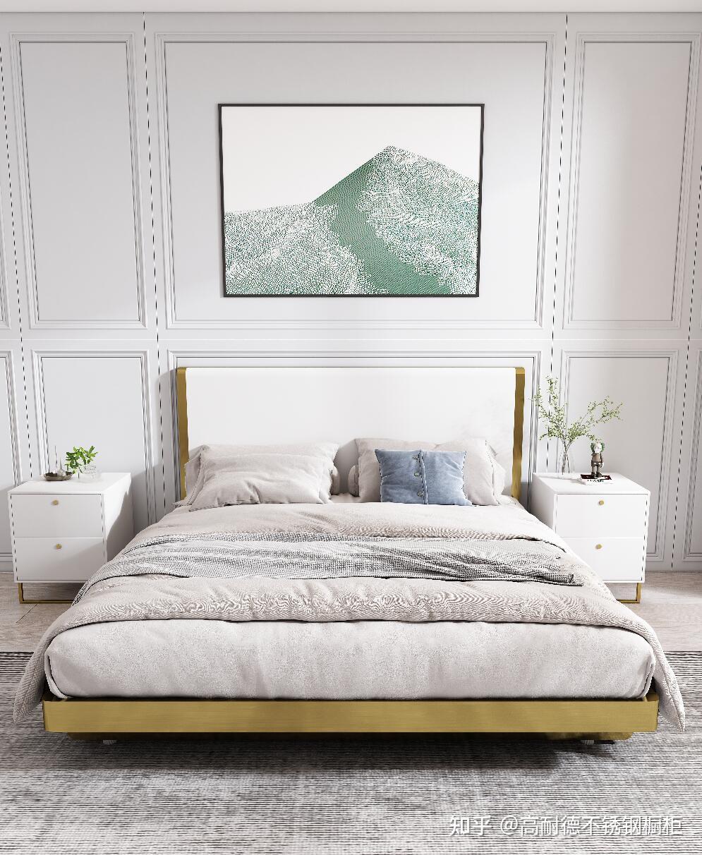 高耐德不锈钢全屋定制304不锈钢双人大床拉丝钛金