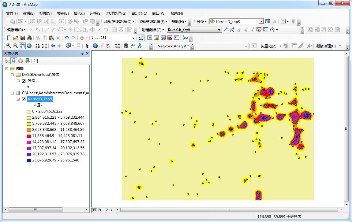 如何使用arcgis制作热力图
