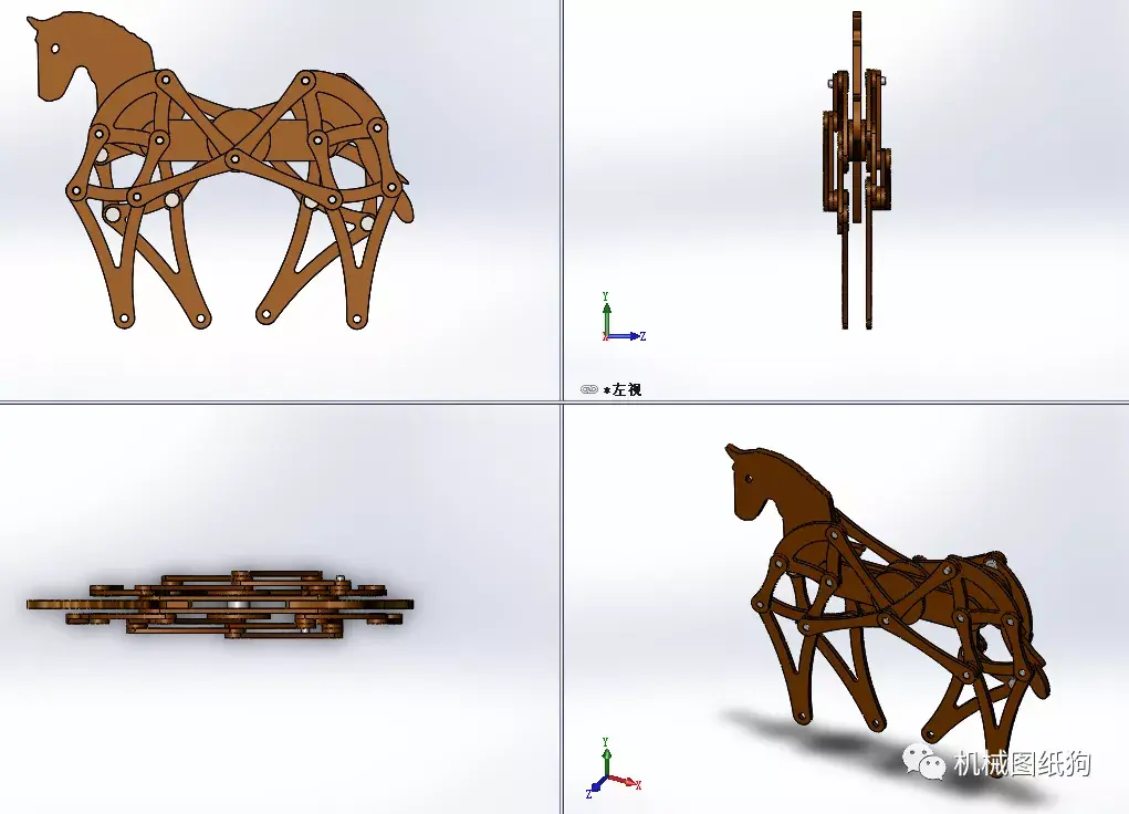 【精巧机构】jansen结构行走的马模型3d图纸 solidworks设计 附step