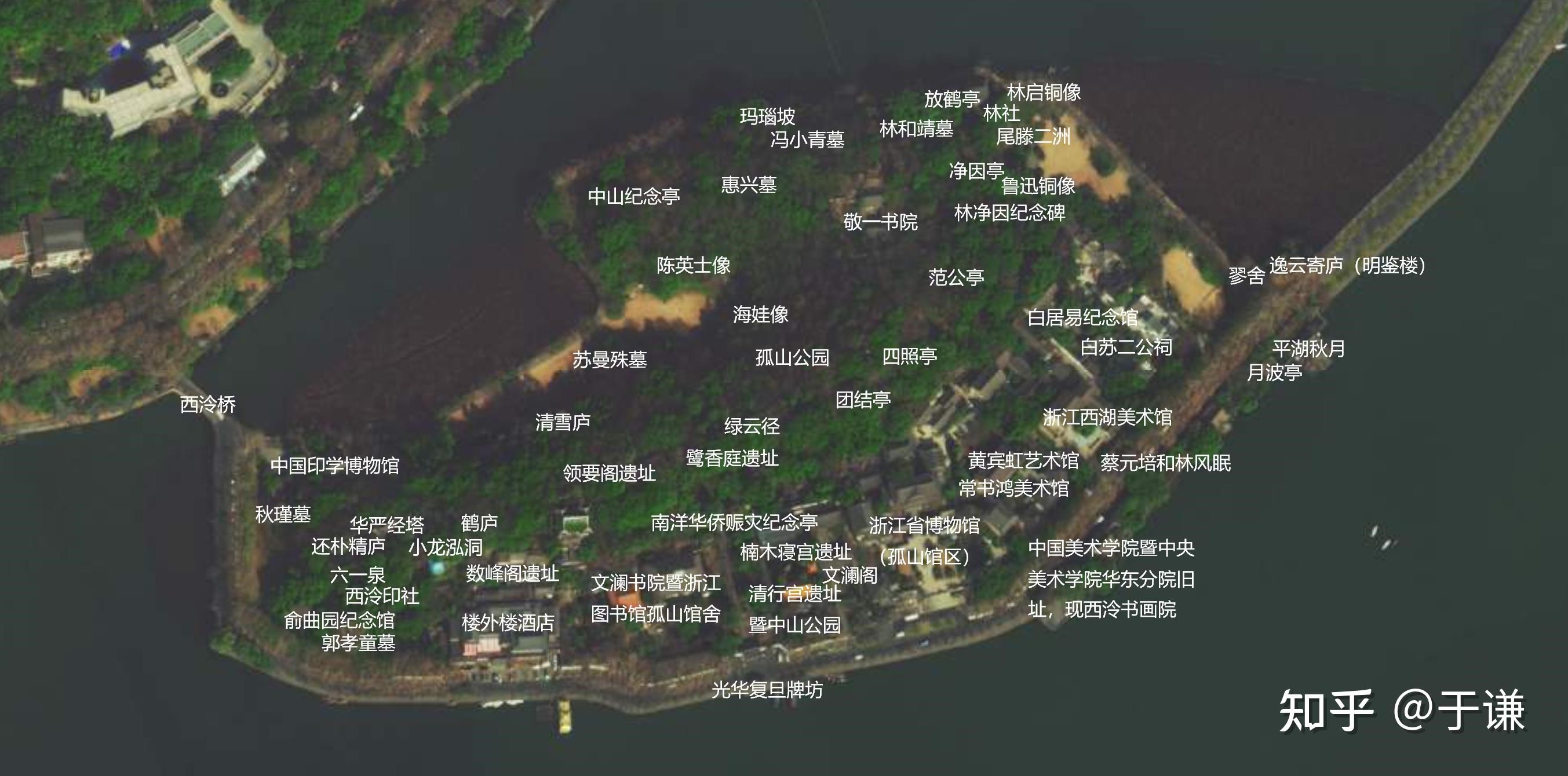 孤山岛景点概览白堤景点概览孤山是西湖中最大的岛屿,西接西泠桥,东连