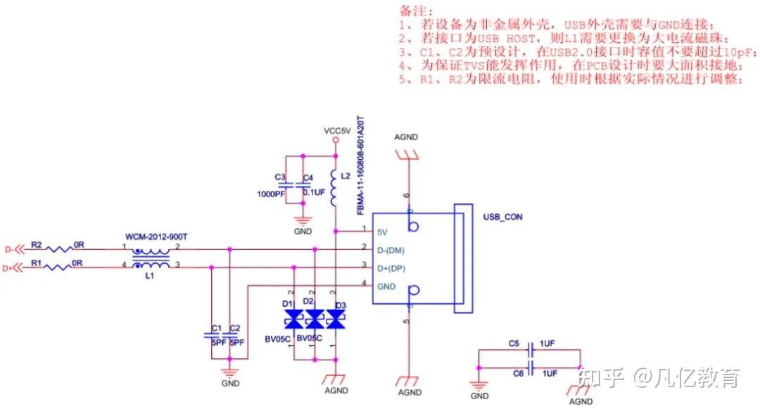 USB2.0接口EMC设计标准电路