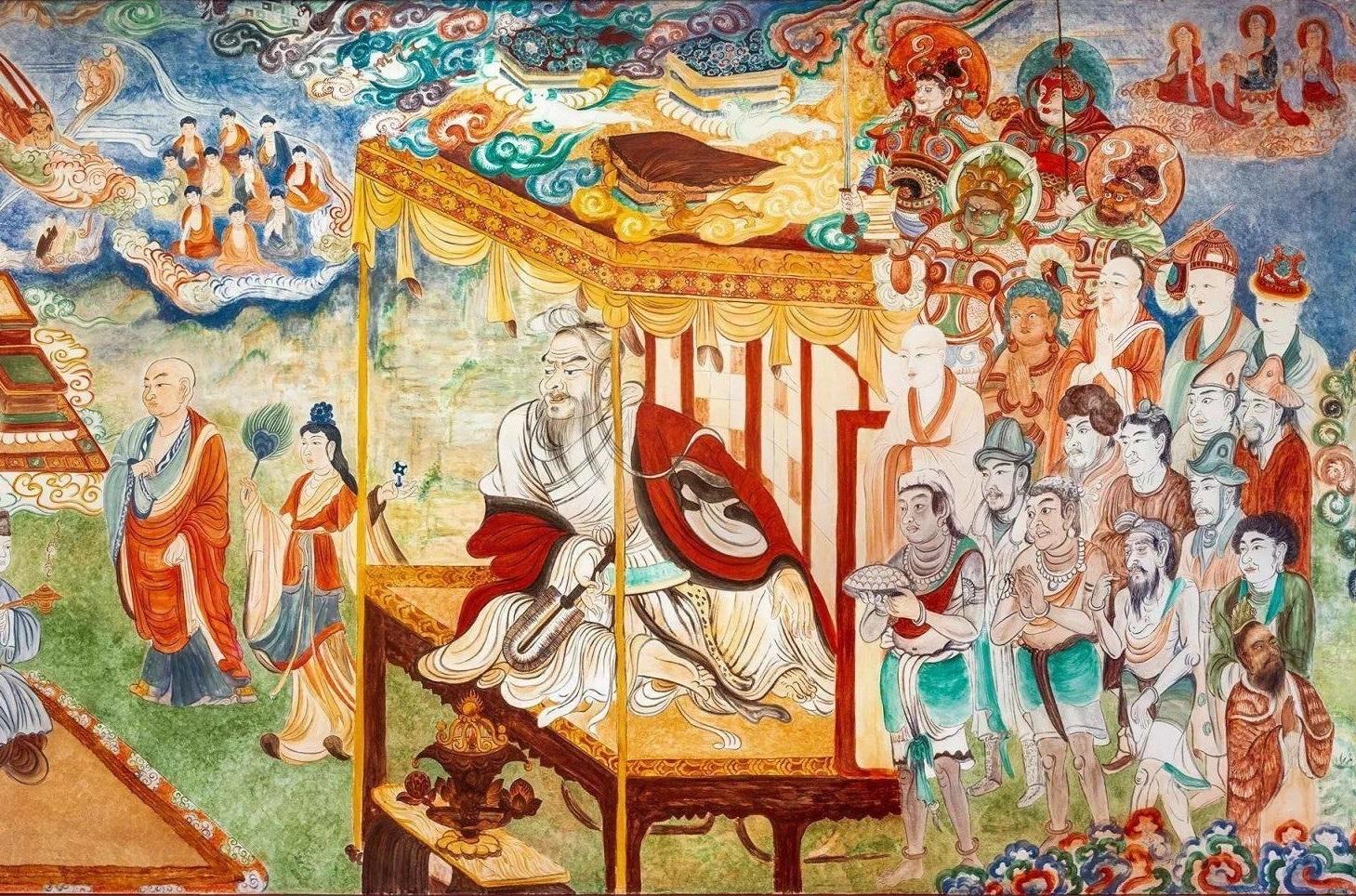 神游千年大美敦煌盛唐103窟线描至圣吴道子健朗风格的维摩诘青山佛旅