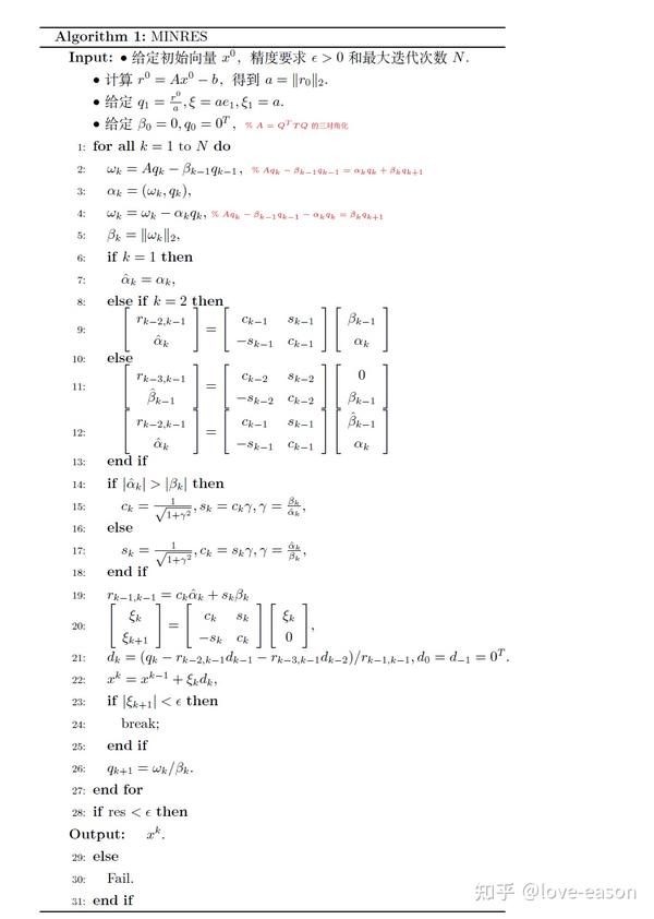 Minres算法（极小残差法）求解线性系统详细解读 知乎