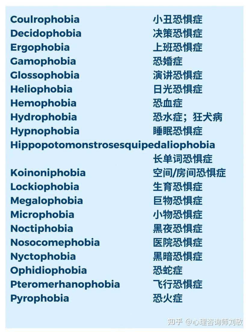 恐惧症类型19种图片