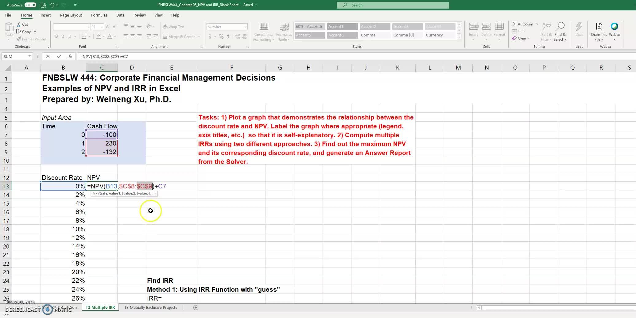 两种方法使用Excel解多重内部收益率（英语视频教学） - 知乎