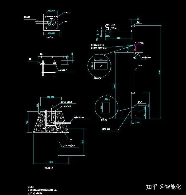 一些弱电项目常用的监控立杆安装大样图,高度3.5m-6.5m - 知乎