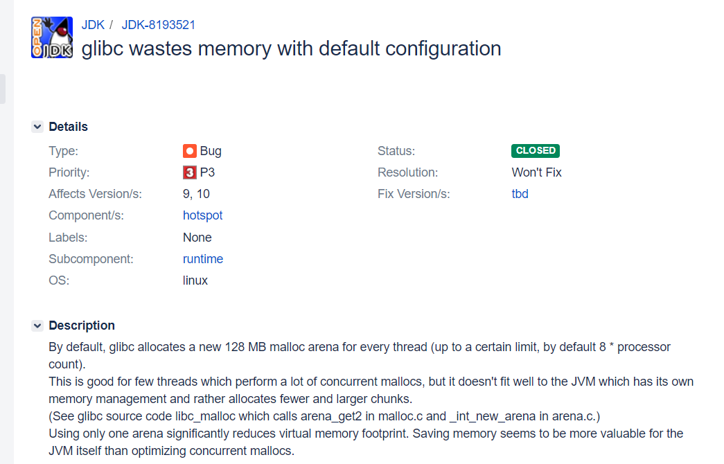 Java native memory management 5 malloc arena max 