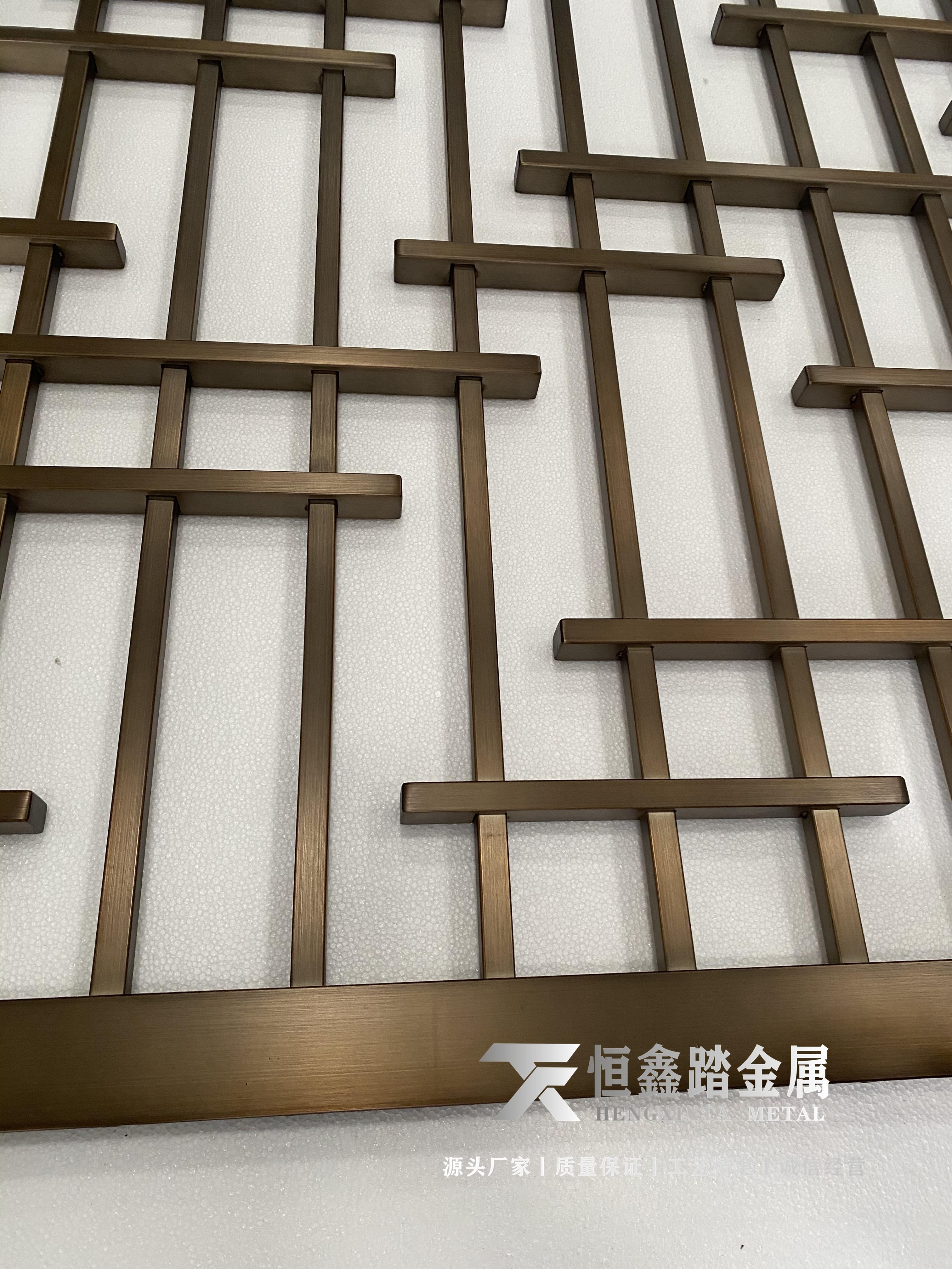 古铜色不锈钢屏风隔断客户入门玄关不锈钢屏风现代中式风格屏风