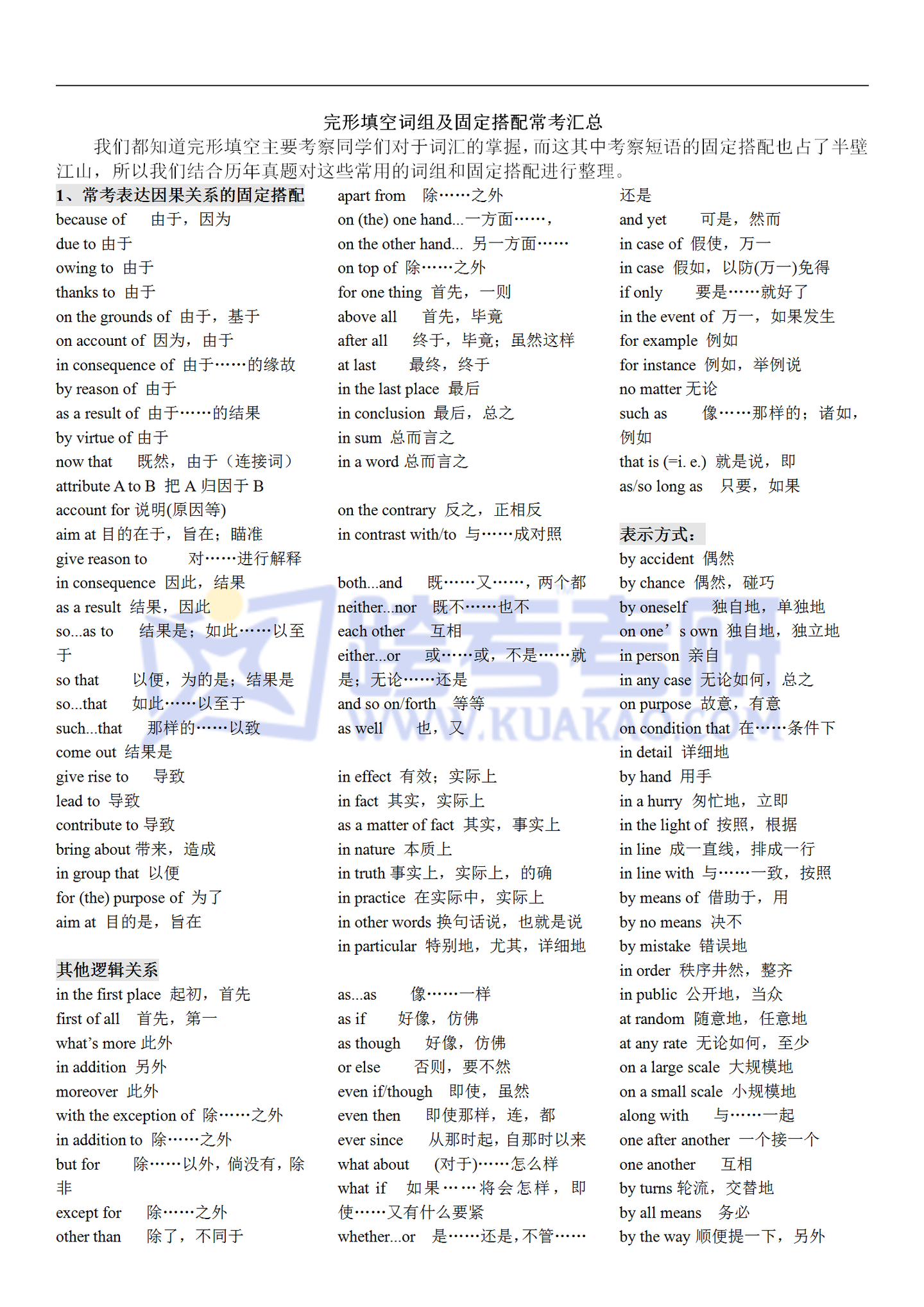 考研英语】完形填空词组及固定搭配常考汇总- 知乎