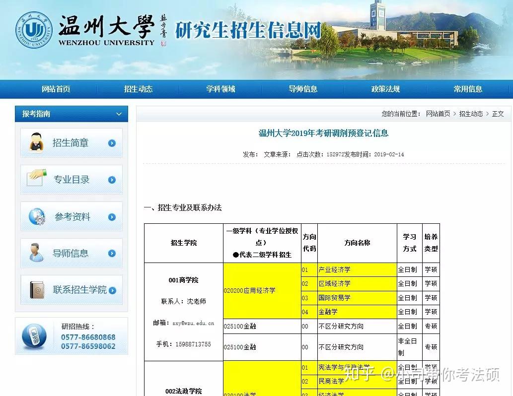一,招生專業及聯繫辦法以溫州大學為例:溫州大學研究生招生信息網官方