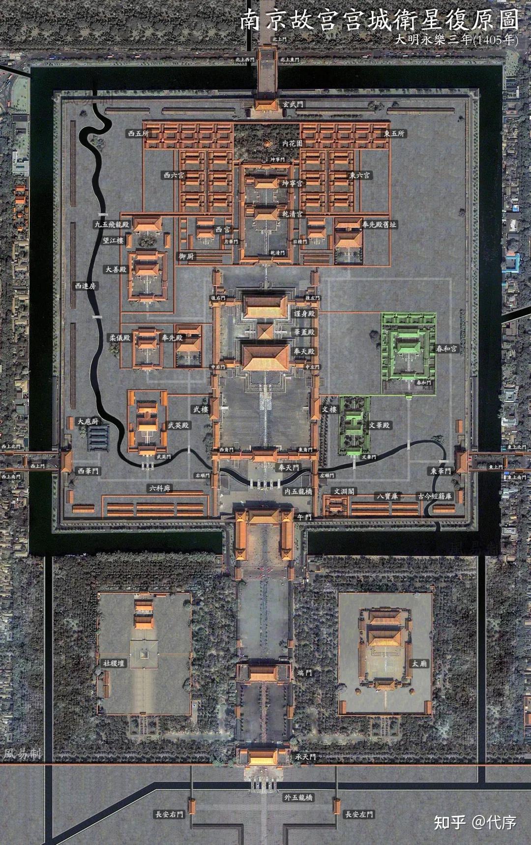 (南京明故宫卫星复原图)(南京明故宫遗址公园)1381年朱元璋下令开始营