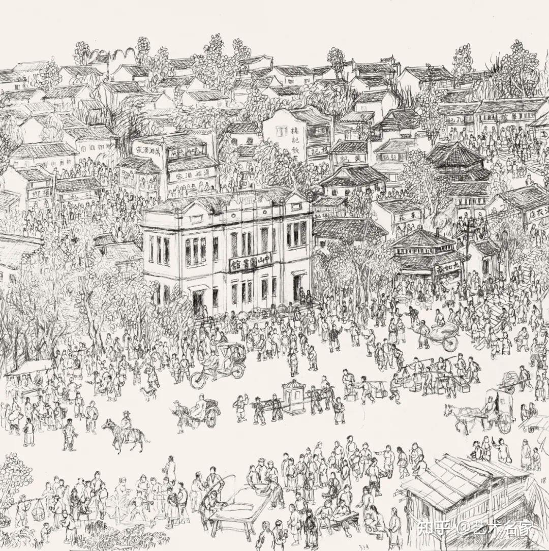 60x60cm 2023年▲《火宫殿》铅笔画 60x60cm 2023年▲《坡子街(西)》
