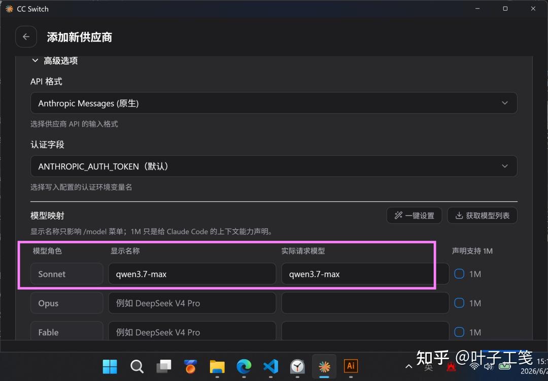截图：“添加新供应商”界面中的“模型映射”字段