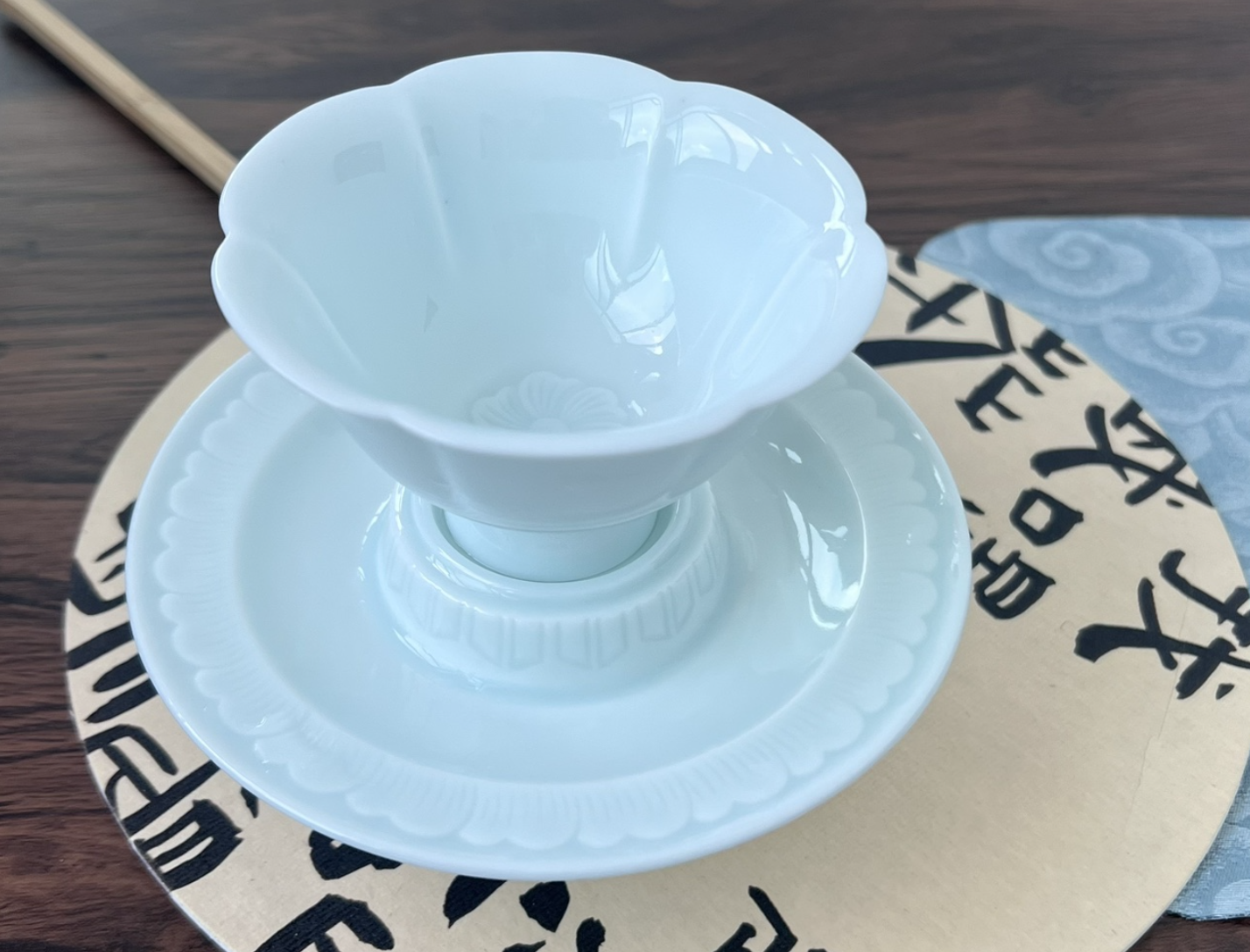 意叁陶瓷出品湖田窑影青瓷莲花杯盏,宋代点茶至简至雅的茶器