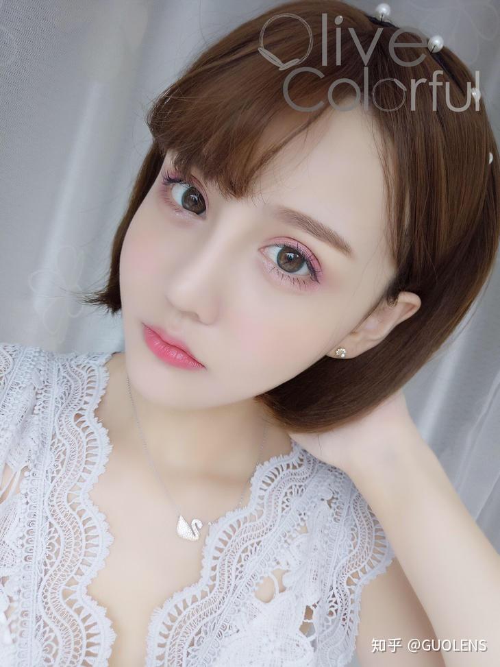 抖音小姐姐戴火绿色美瞳olivecitrus棕俗称小绿环硅水凝胶