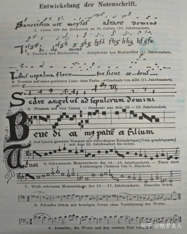 西方古典音乐,9世纪时,开始采用"纽姆谱",在格里高利圣咏歌词上方标注