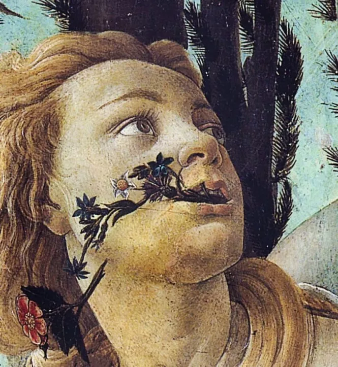 画面的右侧就比较虐,生着一对翅膀的西风之神从天而降抓住了森林女神