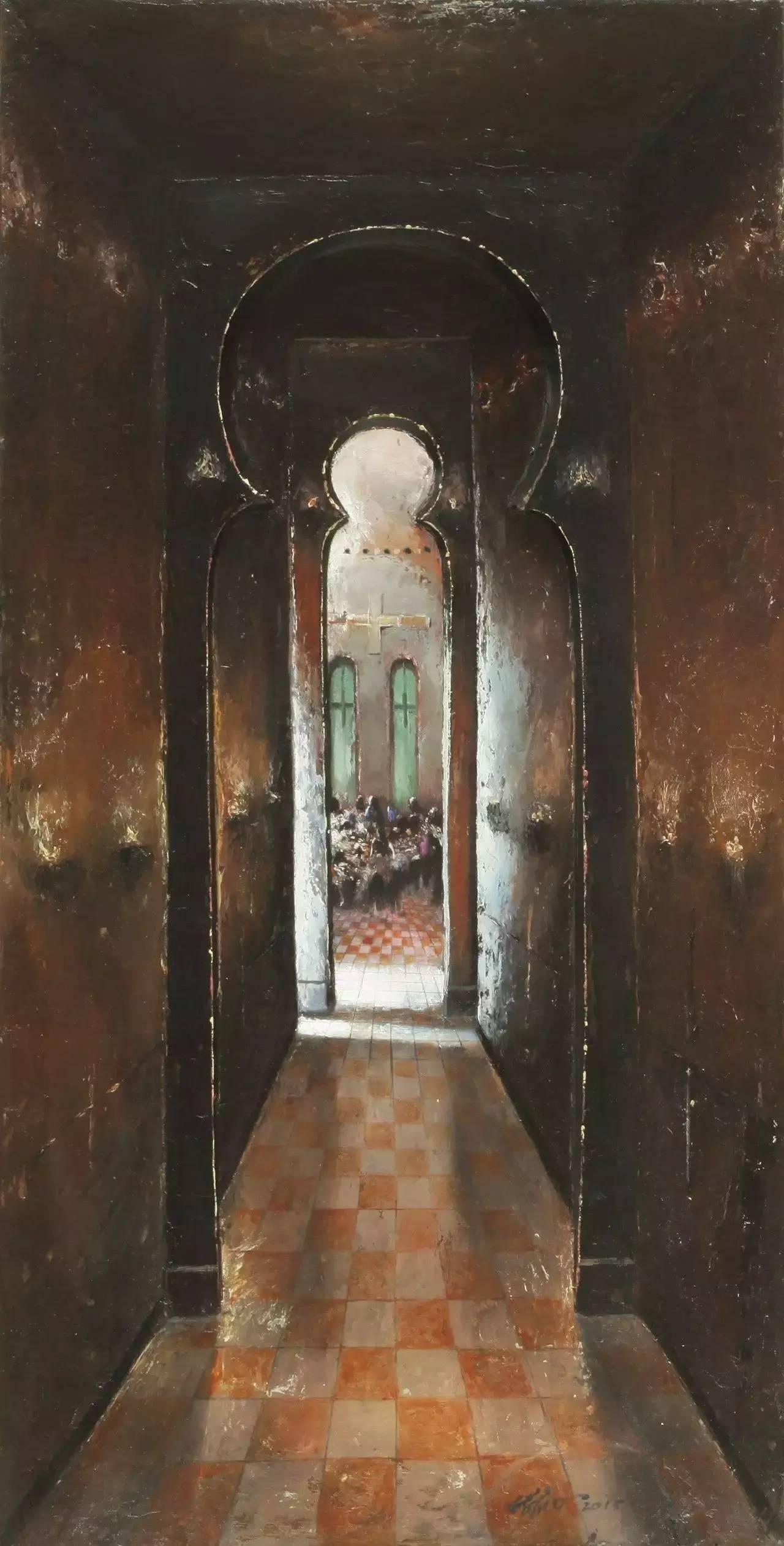 综合材料油画迷途问道   65x75x12cm  综合材料油画张显飞的作品室换