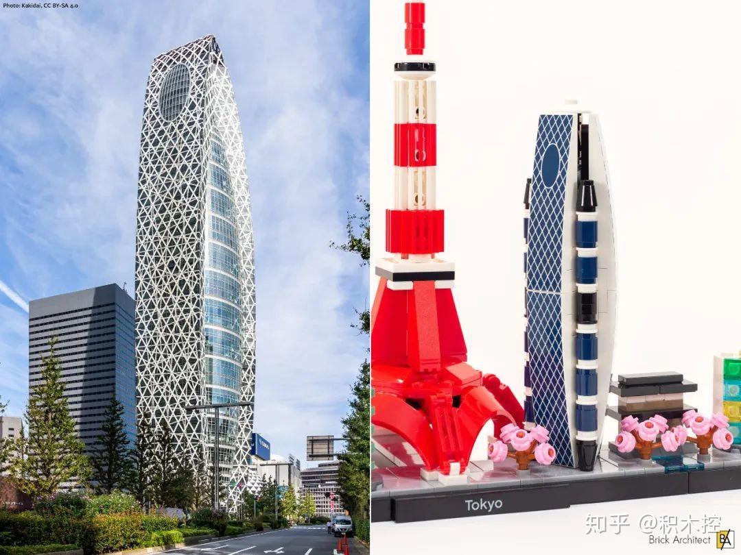 乐高东京塔还原了红白配色,但是塔底部比较宽,相比现实中东京塔