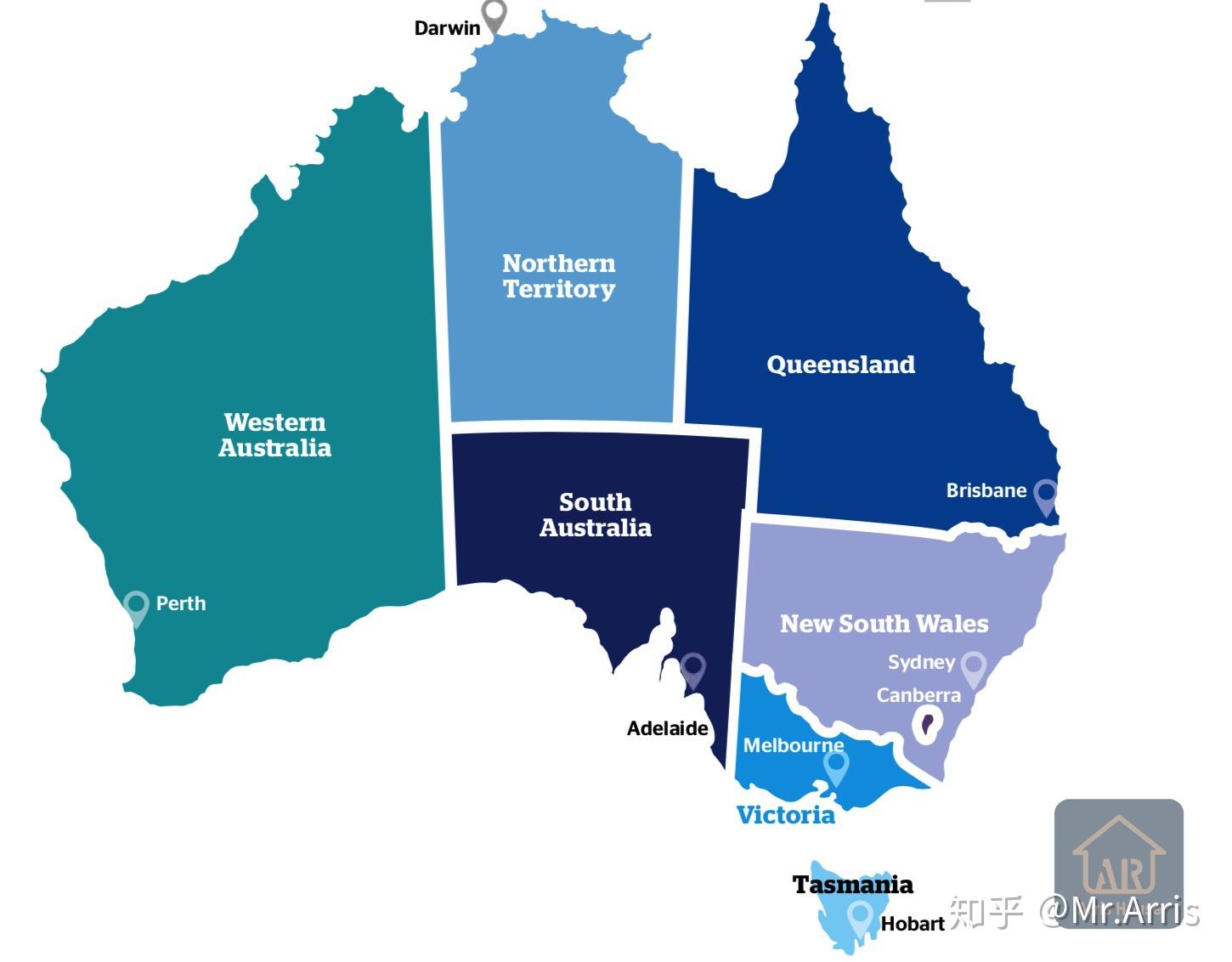 澳大利亚是多元文化的移民国家,一级行政区是按州来划分的,我们先来看