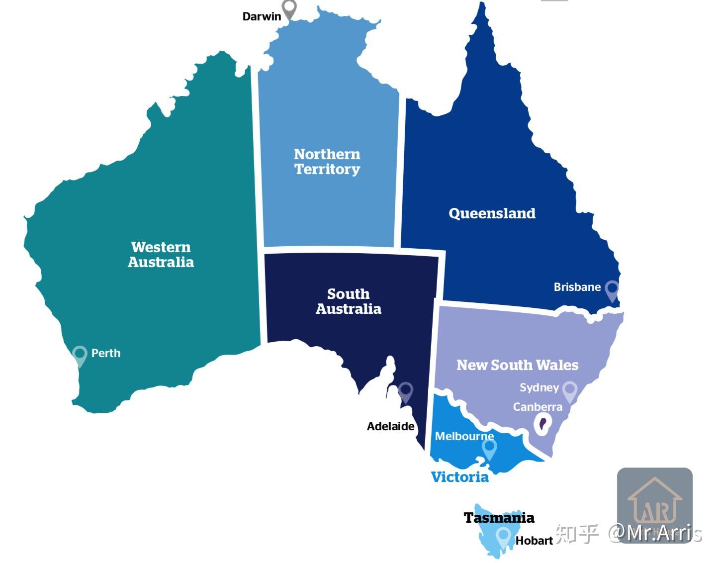 澳大利亚各州分布图图片