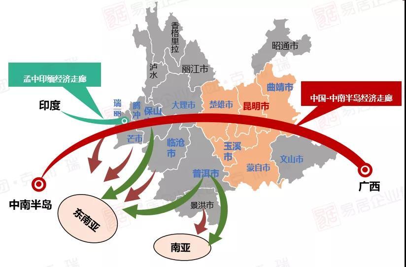 "一带一路"中国-中南半岛经济走廊纵贯中南半岛国家,途经滇中,滇西