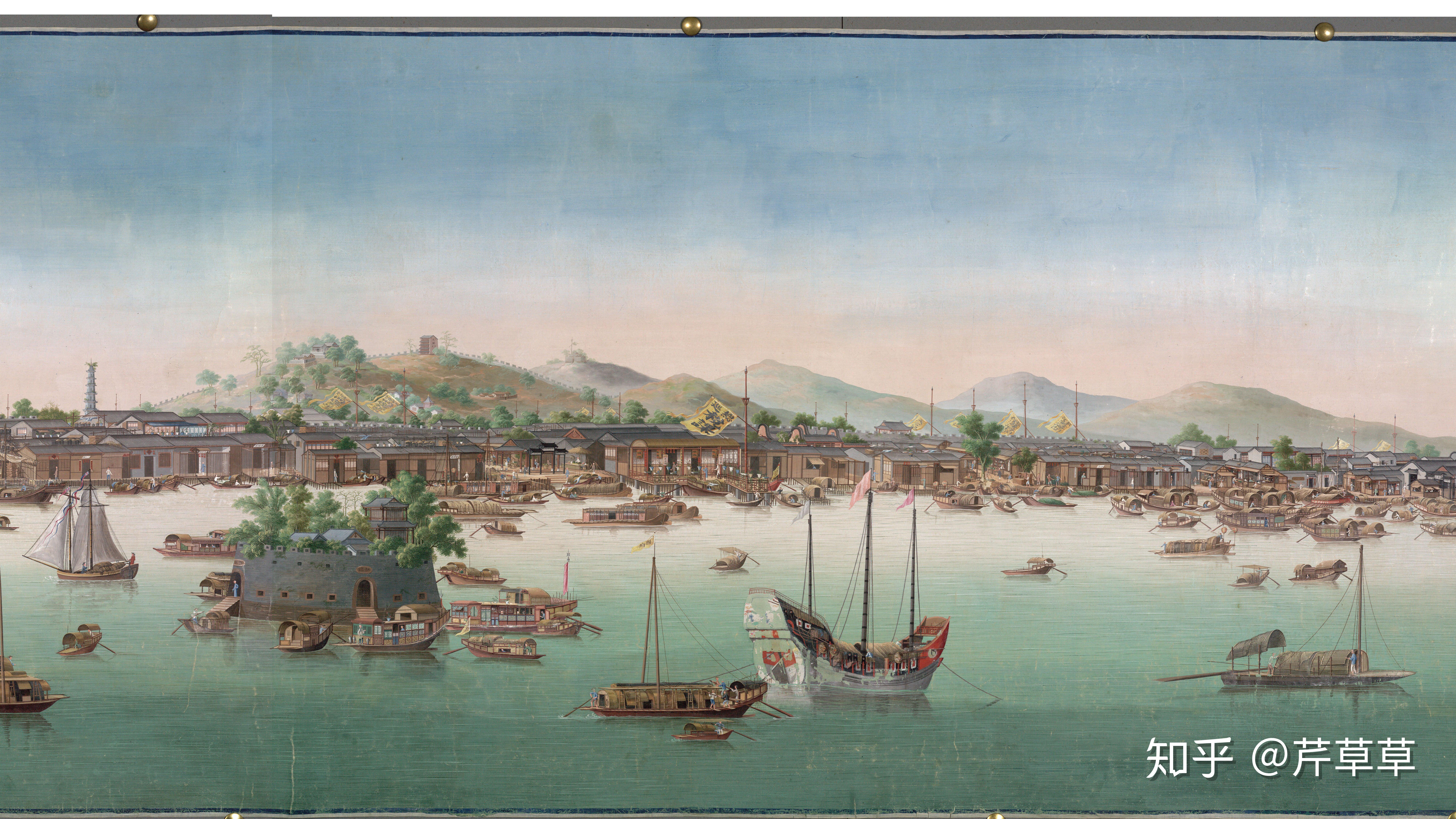 清末广州珠江滩景半殖民地的通商口岸