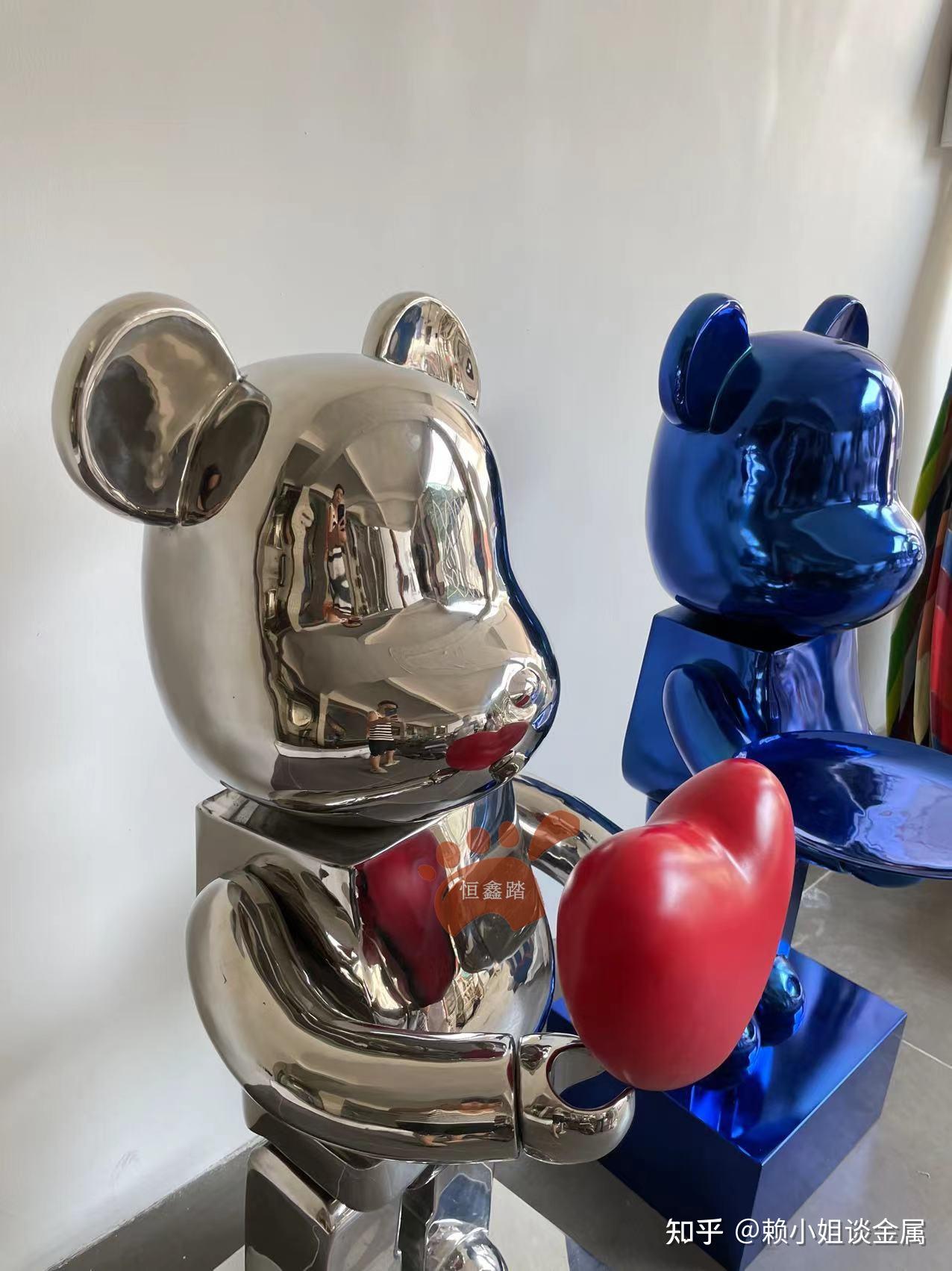 酒店大堂不锈钢暴力熊小品摆件 网红潮玩积木熊雕塑