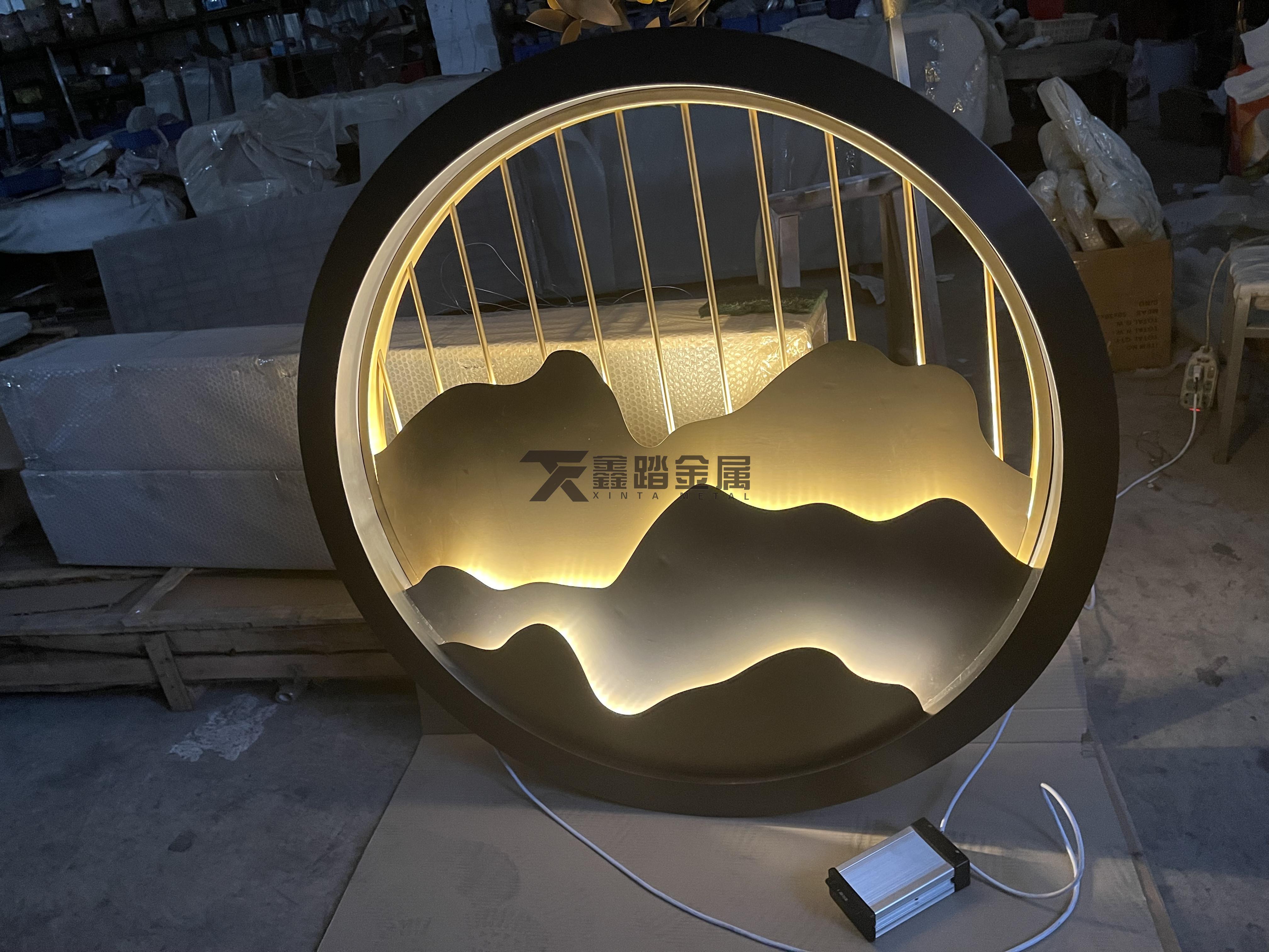发光不锈钢圆形屏风背景墙艺术不锈钢山形景墙实力圈粉
