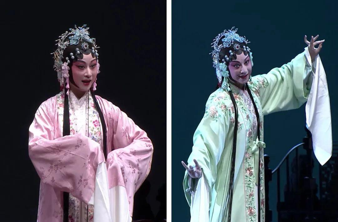 上本的杜丽娘,服饰是小青衣,符合少女的特性▲中本的杜丽娘(左),是