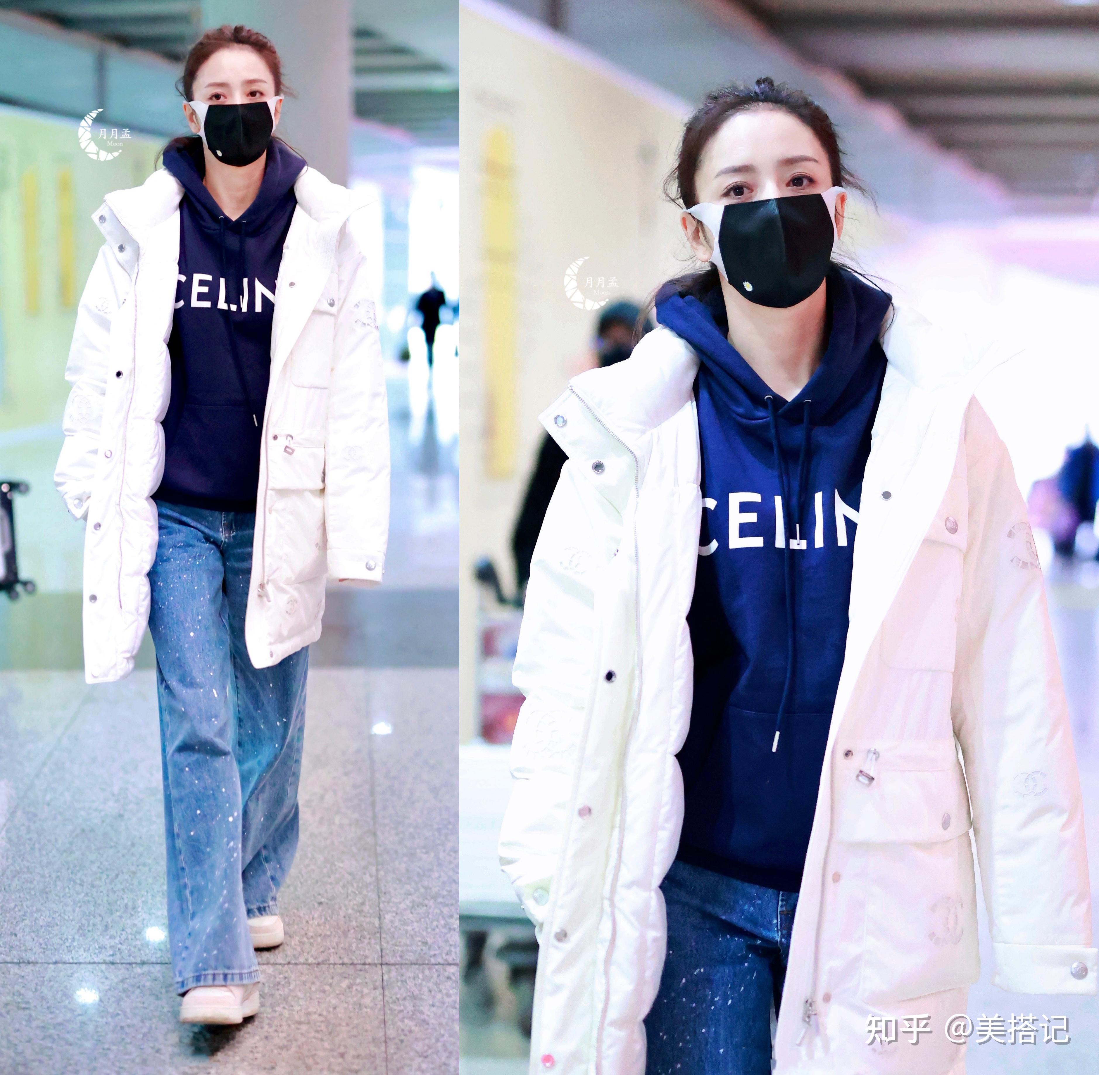 纯白羽绒服,叠穿卫衣保暖再减龄