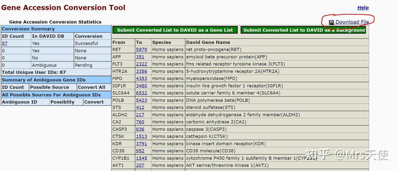 利用david数据库将gene symbol转变成gene ID——网络药理学 知乎