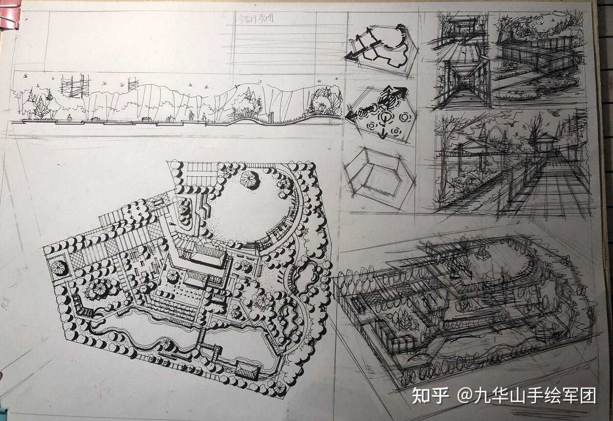 九华山手绘军团暑期班景观方案学员快题作品