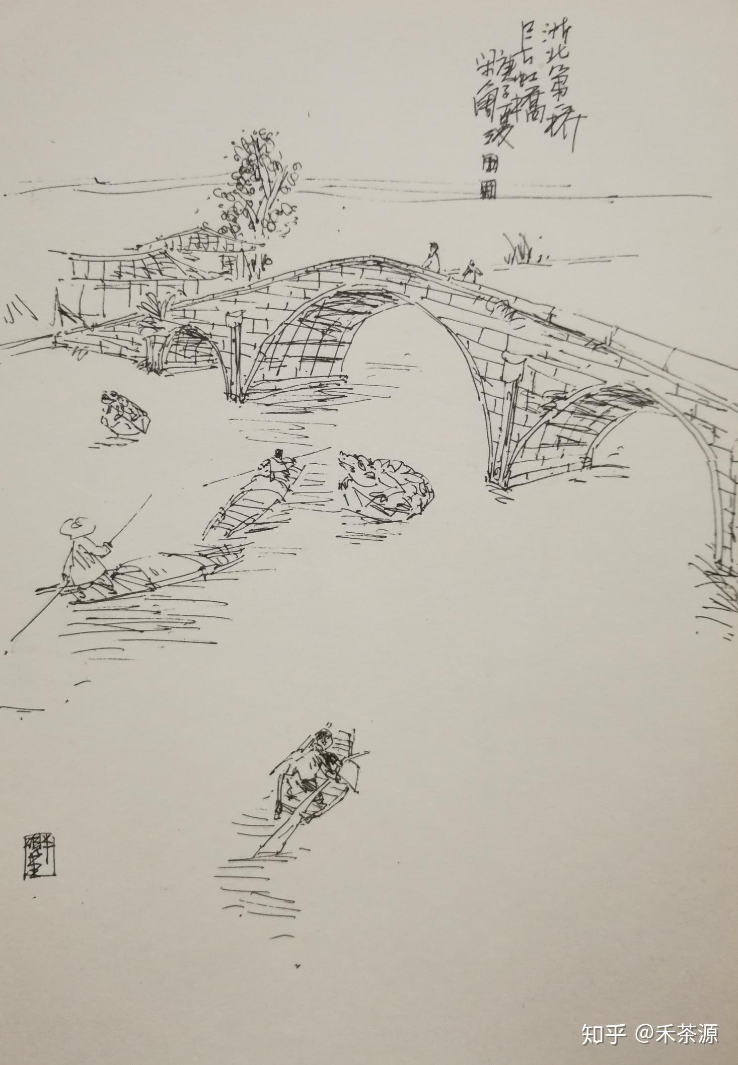 湘子桥手绘图片
