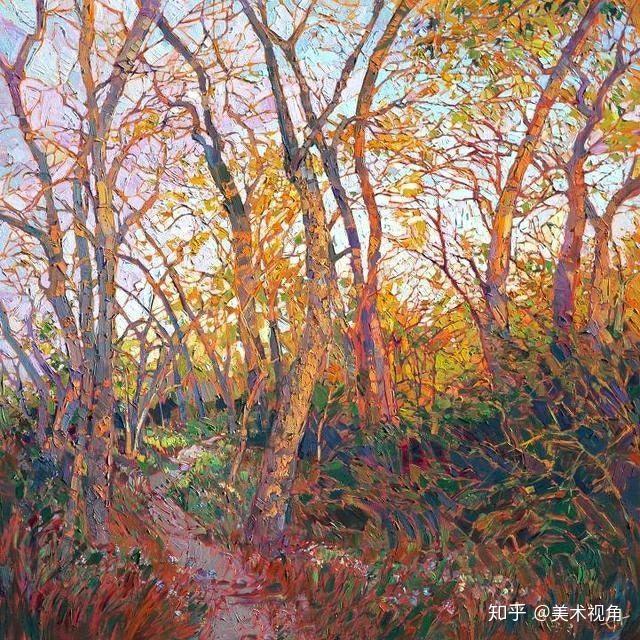 富有纹理表现力和强烈色彩的抽象派风景画