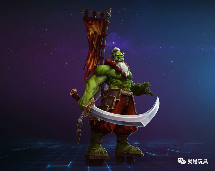 脖子上的巨大念珠,和背后的旗帜都是经典元素萨穆罗手中一把长刀雕刻