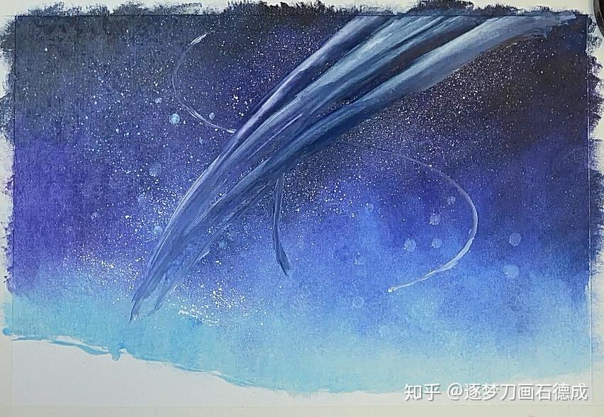 白色打底画流星第二步然后用海绵依上色顺序拍打普兰77煤黑,第四层