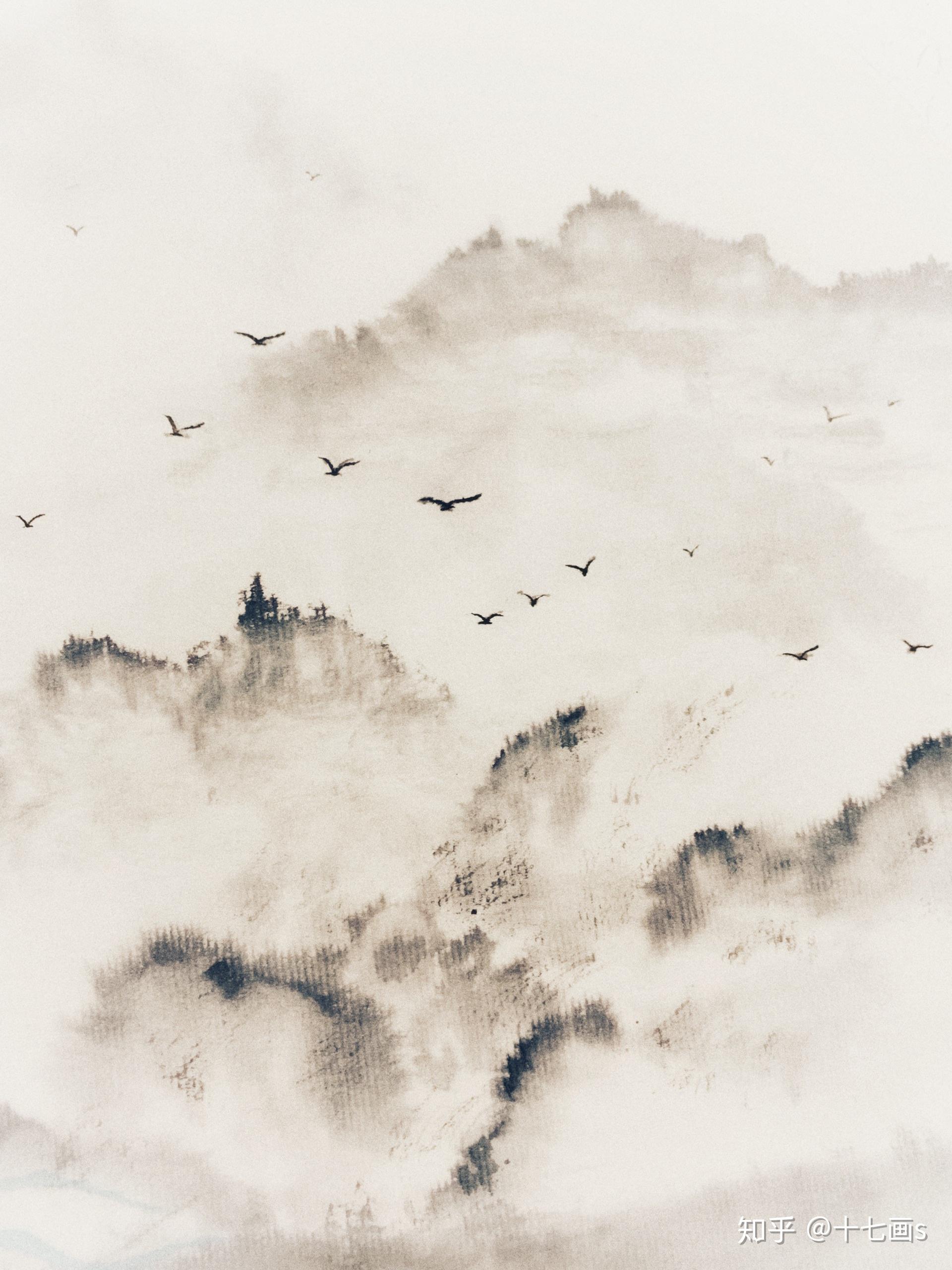 远山青黛白云流空