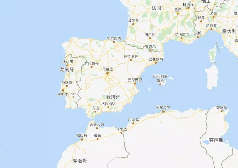 西班牙位于欧洲西南部,西邻同处于伊比利亚半岛的葡萄牙,北濒比斯开湾